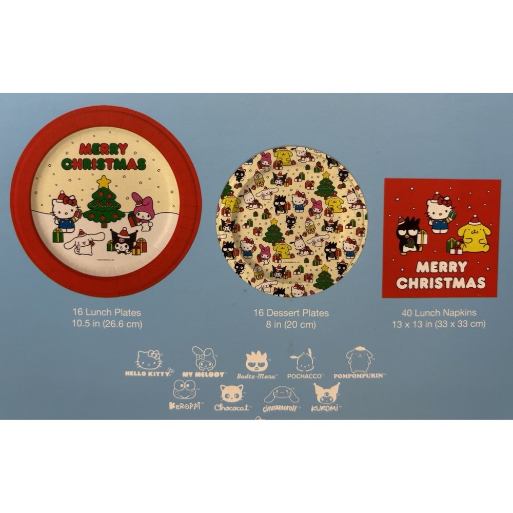 Hello Kitty Paper Tableware Party Set Merry Christmas Tree Gifts NEW In Box - Picture 4 of 5